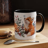 Fox Mug, Winter Berries, Cute Watercolor Animal Coffee Cup, Fox Lover Gift, 11oz 15oz Ceramic Accent Mug — 11oz / Black — context-1