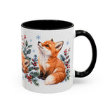 Fox Mug, Winter Berries, Cute Watercolor Animal Coffee Cup, Fox Lover Gift, 11oz 15oz Ceramic Accent Mug — 11oz / Black — right