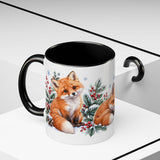 Fox Mug, Winter Berries, Cute Watercolor Animal Coffee Cup, Fox Lover Gift, 11oz 15oz Ceramic Accent Mug — 11oz / Black — context-2