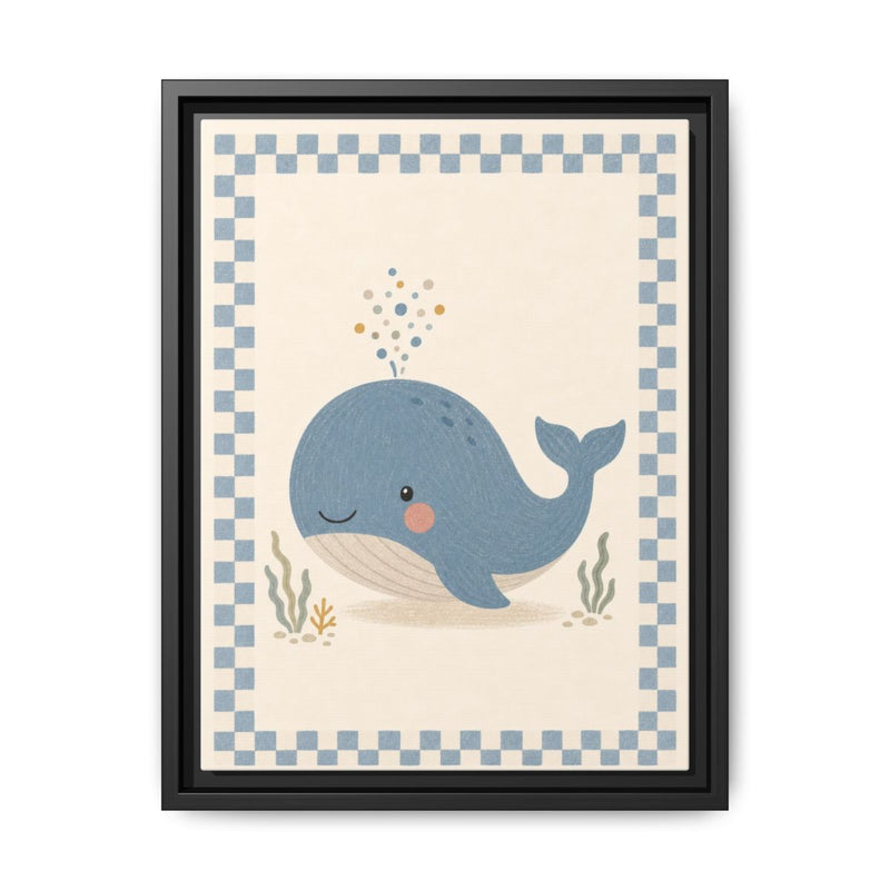 Friendly Whale Framed Nursery Canvas, Storybook Kids Room Wall Art, 12x16 18x24 — 6ad866a29136e3edae0e5de9_88292_103215_front