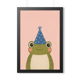 Frog Party Hat Framed Nursery Wall Art, Storybook Kids Room Decor, 16x24 20x30 Poster — Front view — Photo 2