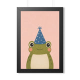 Frog Party Hat Framed Nursery Wall Art, Storybook Kids Room Decor, 16x24 20x30 Poster — Front view — Photo 1