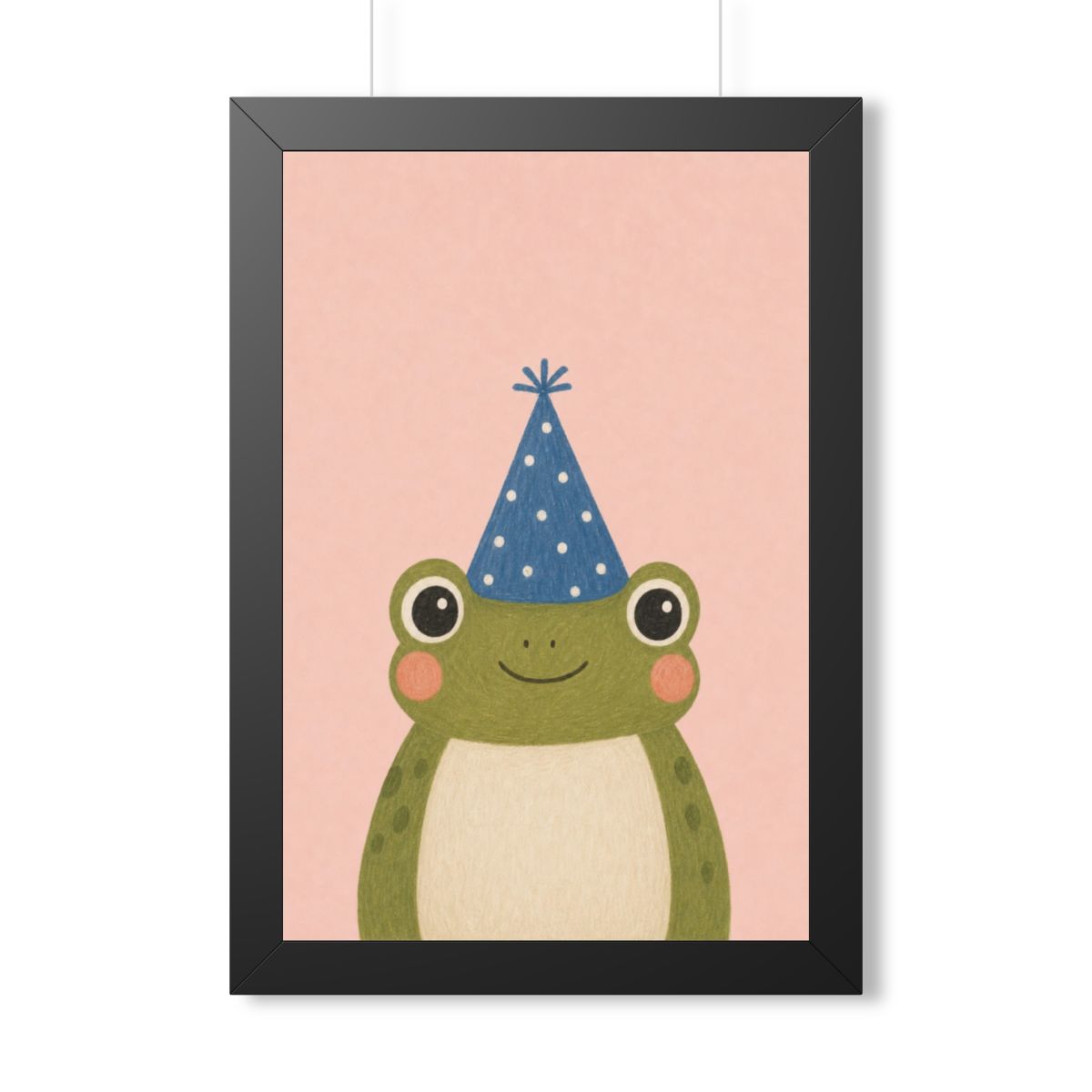 Frog Party Hat Framed Nursery Wall Art, Storybook Kids Room Decor, 16x24 20x30 Poster — Front view — Photo 1