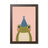 Frog Party Hat Framed Nursery Wall Art, Storybook Kids Room Decor, 16x24 20x30 Poster — Front view — Photo 3