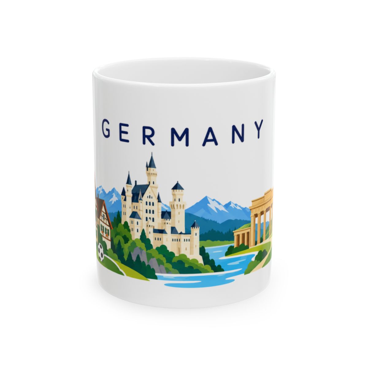 Germany Travel Souvenir Mug — Castle & Alpine Views — Soccer Fan Gift — White Ceramic 11oz 15oz — Front view — Photo 1