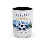 Germany World Champions Mug — Four Time Soccer Champion Gift — German Football Fan Cup — 1954–2014 — 11oz 15oz Accent Mug — Front view — Photo 5