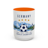 Germany World Champions Mug — Four Time Soccer Champion Gift — German Football Fan Cup — 1954–2014 — 11oz 15oz Accent Mug — Front view — Photo 13