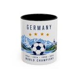 Germany World Champions Mug — Four Time Soccer Champion Gift — German Football Fan Cup — 1954–2014 — 11oz 15oz Accent Mug — Front view — Photo 1