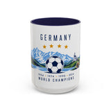 Germany World Champions Mug — Four Time Soccer Champion Gift — German Football Fan Cup — 1954–2014 — 11oz 15oz Accent Mug — Front view — Photo 6