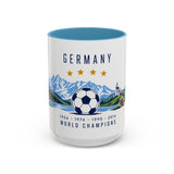 Germany World Champions Mug — Four Time Soccer Champion Gift — German Football Fan Cup — 1954–2014 — 11oz 15oz Accent Mug — Front view — Photo 10