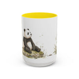 Giant Panda Cub Accent Mug | Watercolor Nature Coffee Cup | 11oz 15oz Woodland Animal Gift — 15oz / Yellow — front