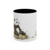 Giant Panda Cub Accent Mug | Watercolor Nature Coffee Cup | 11oz 15oz Woodland Animal Gift — 11oz / Black — front