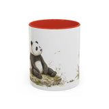 Giant Panda Cub Accent Mug | Watercolor Nature Coffee Cup | 11oz 15oz Woodland Animal Gift — 11oz / Red — front