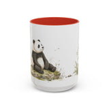 Giant Panda Cub Accent Mug | Watercolor Nature Coffee Cup | 11oz 15oz Woodland Animal Gift — 15oz / Red — front