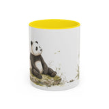 Giant Panda Cub Accent Mug | Watercolor Nature Coffee Cup | 11oz 15oz Woodland Animal Gift — 11oz / Yellow — front