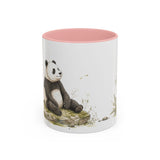 Giant Panda Cub Accent Mug | Watercolor Nature Coffee Cup | 11oz 15oz Woodland Animal Gift — 11oz / Pink — front