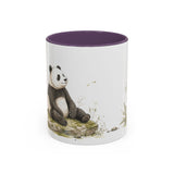 Giant Panda Cub Accent Mug | Watercolor Nature Coffee Cup | 11oz 15oz Woodland Animal Gift — 11oz / Purple — front