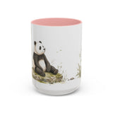Giant Panda Cub Accent Mug | Watercolor Nature Coffee Cup | 11oz 15oz Woodland Animal Gift — 15oz / Pink — front