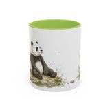 Giant Panda Cub Accent Mug | Watercolor Nature Coffee Cup | 11oz 15oz Woodland Animal Gift — 11oz / Light Green — front
