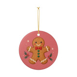 Gingerbread Cookie Ceramic Ornament, Double Sided Round Christmas Decoration, Holiday Keepsake Gift — Product view — Photo 3