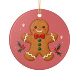 Gingerbread Cookie Ceramic Ornament, Double Sided Round Christmas Decoration, Holiday Keepsake Gift — Back view — Photo 2