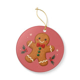 Gingerbread Cookie Ceramic Ornament, Double Sided Round Christmas Decoration, Holiday Keepsake Gift — Product view — Photo 5