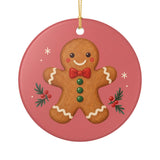 Gingerbread Cookie Ceramic Ornament, Double Sided Round Christmas Decoration, Holiday Keepsake Gift — Front view — Photo 1