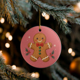 Gingerbread Cookie Ceramic Ornament, Double Sided Round Christmas Decoration, Holiday Keepsake Gift — Lifestyle view — Photo 7