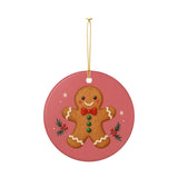 Gingerbread Cookie Ceramic Ornament, Double Sided Round Christmas Decoration, Holiday Keepsake Gift — Product view — Photo 4