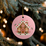 Gingerbread House Ceramic Ornament, Double Sided Round Christmas Decoration, Holiday Keepsake Gift — Lifestyle view — Photo 7