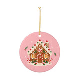 Gingerbread House Ceramic Ornament, Double Sided Round Christmas Decoration, Holiday Keepsake Gift — Product view — Photo 3