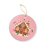 Gingerbread House Ceramic Ornament, Double Sided Round Christmas Decoration, Holiday Keepsake Gift — Product view — Photo 5