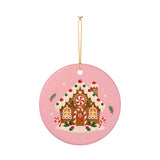 Gingerbread House Ceramic Ornament, Double Sided Round Christmas Decoration, Holiday Keepsake Gift — Product view — Photo 4