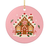Gingerbread House Ceramic Ornament, Double Sided Round Christmas Decoration, Holiday Keepsake Gift — Back view — Photo 2