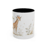 Giraffe Calf Accent Mug | Watercolor Nature Coffee Cup | 11oz 15oz Wildlife Lover Gift — 11oz / Black — front