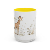 Giraffe Calf Accent Mug | Watercolor Nature Coffee Cup | 11oz 15oz Wildlife Lover Gift — 15oz / Yellow — front