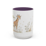 Giraffe Calf Accent Mug | Watercolor Nature Coffee Cup | 11oz 15oz Wildlife Lover Gift — 15oz / Purple — front