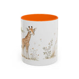 Giraffe Calf Accent Mug | Watercolor Nature Coffee Cup | 11oz 15oz Wildlife Lover Gift — 11oz / Orange — front