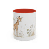 Giraffe Calf Accent Mug | Watercolor Nature Coffee Cup | 11oz 15oz Wildlife Lover Gift — 11oz / Red — front