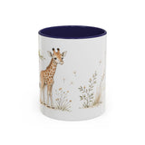 Giraffe Calf Accent Mug | Watercolor Nature Coffee Cup | 11oz 15oz Wildlife Lover Gift — 11oz / Navy — front