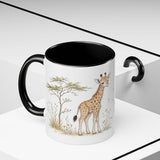 Giraffe Calf Accent Mug | Watercolor Nature Coffee Cup | 11oz 15oz Wildlife Lover Gift — 11oz / Black — context-2