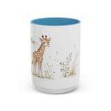 Giraffe Calf Accent Mug | Watercolor Nature Coffee Cup | 11oz 15oz Wildlife Lover Gift — 15oz / Light Blue — front