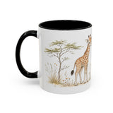 Giraffe Calf Accent Mug | Watercolor Nature Coffee Cup | 11oz 15oz Wildlife Lover Gift — 11oz / Black — left