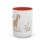 Giraffe Calf Accent Mug | Watercolor Nature Coffee Cup | 11oz 15oz Wildlife Lover Gift — 15oz / Red — front