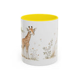 Giraffe Calf Accent Mug | Watercolor Nature Coffee Cup | 11oz 15oz Wildlife Lover Gift — 11oz / Yellow — front