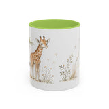 Giraffe Calf Accent Mug | Watercolor Nature Coffee Cup | 11oz 15oz Wildlife Lover Gift — 11oz / Light Green — front