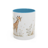 Giraffe Calf Accent Mug | Watercolor Nature Coffee Cup | 11oz 15oz Wildlife Lover Gift — 11oz / Light Blue — front