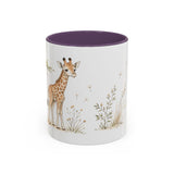 Giraffe Calf Accent Mug | Watercolor Nature Coffee Cup | 11oz 15oz Wildlife Lover Gift — 11oz / Purple — front