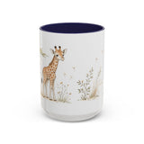 Giraffe Calf Accent Mug | Watercolor Nature Coffee Cup | 11oz 15oz Wildlife Lover Gift — 15oz / Navy — front