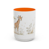 Giraffe Calf Accent Mug | Watercolor Nature Coffee Cup | 11oz 15oz Wildlife Lover Gift — 15oz / Orange — front